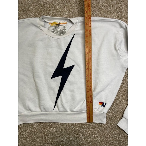 Aviator Nation Sweatshirt Mens Large White  Lightning Bolt Crewneck Pullover USA - Picture 11 of 12